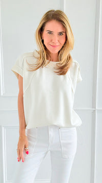 Relaxed Raw Edge Top- Off White-110 Short Sleeve Tops-White Birch-Coastal Bloom Boutique, find the trendiest versions of the popular styles and looks Located in Indialantic, FL