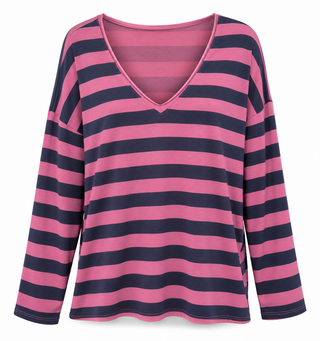 Weekend Stripe V-Neck Italian Top- Pink/Navy