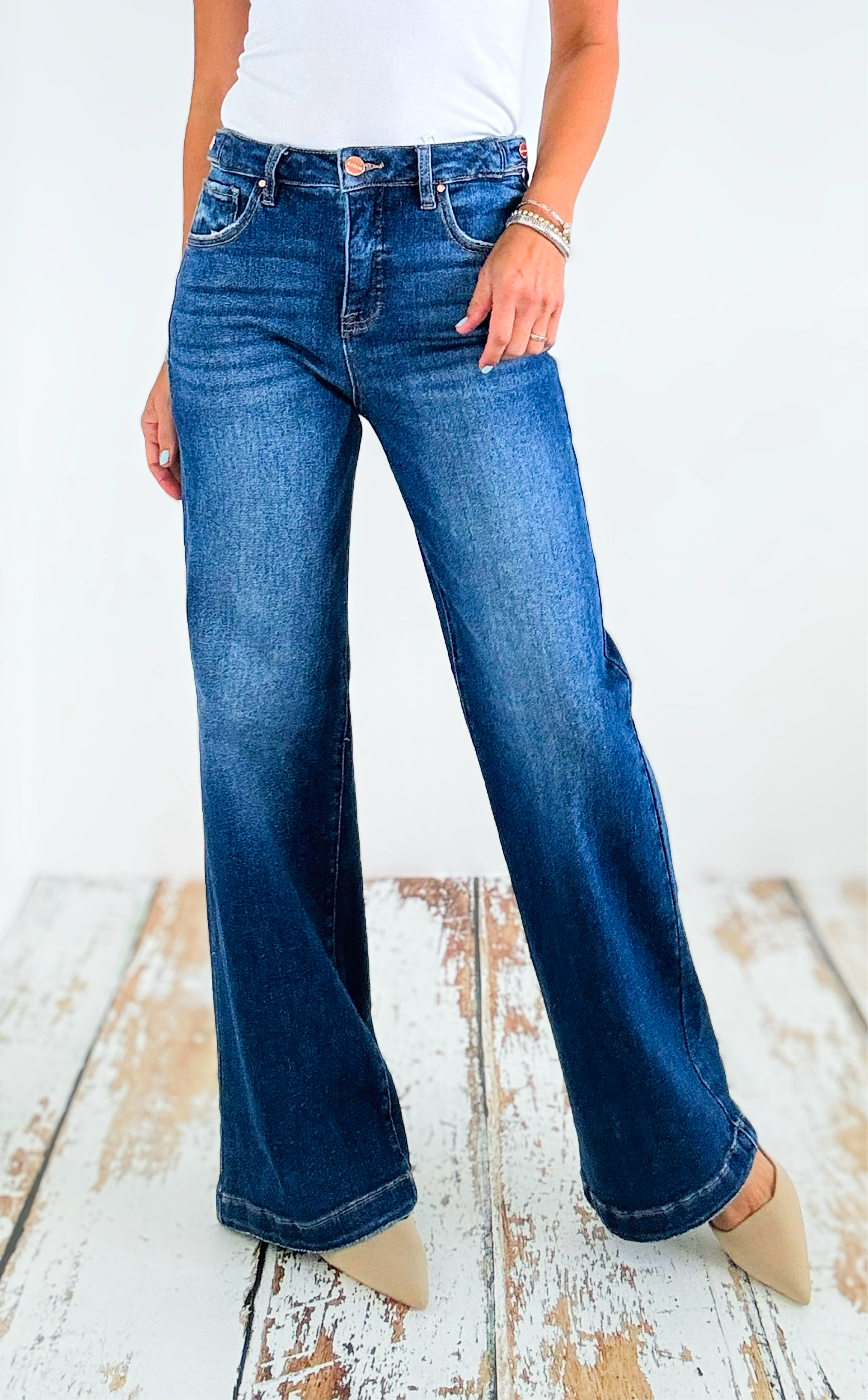 Adjustable High-Waisted Denim Pants-190 Denim-RISEN JEANS-Coastal Bloom Boutique, find the trendiest versions of the popular styles and looks Located in Indialantic, FL