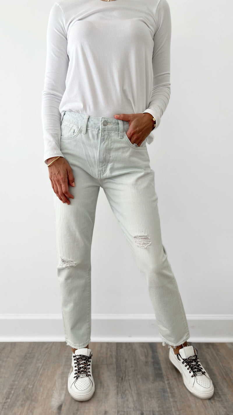 Distressed High Rise Jeans-190 Denim-Flying Monkey-Coastal Bloom Boutique, find the trendiest versions of the popular styles and looks Located in Indialantic, FL