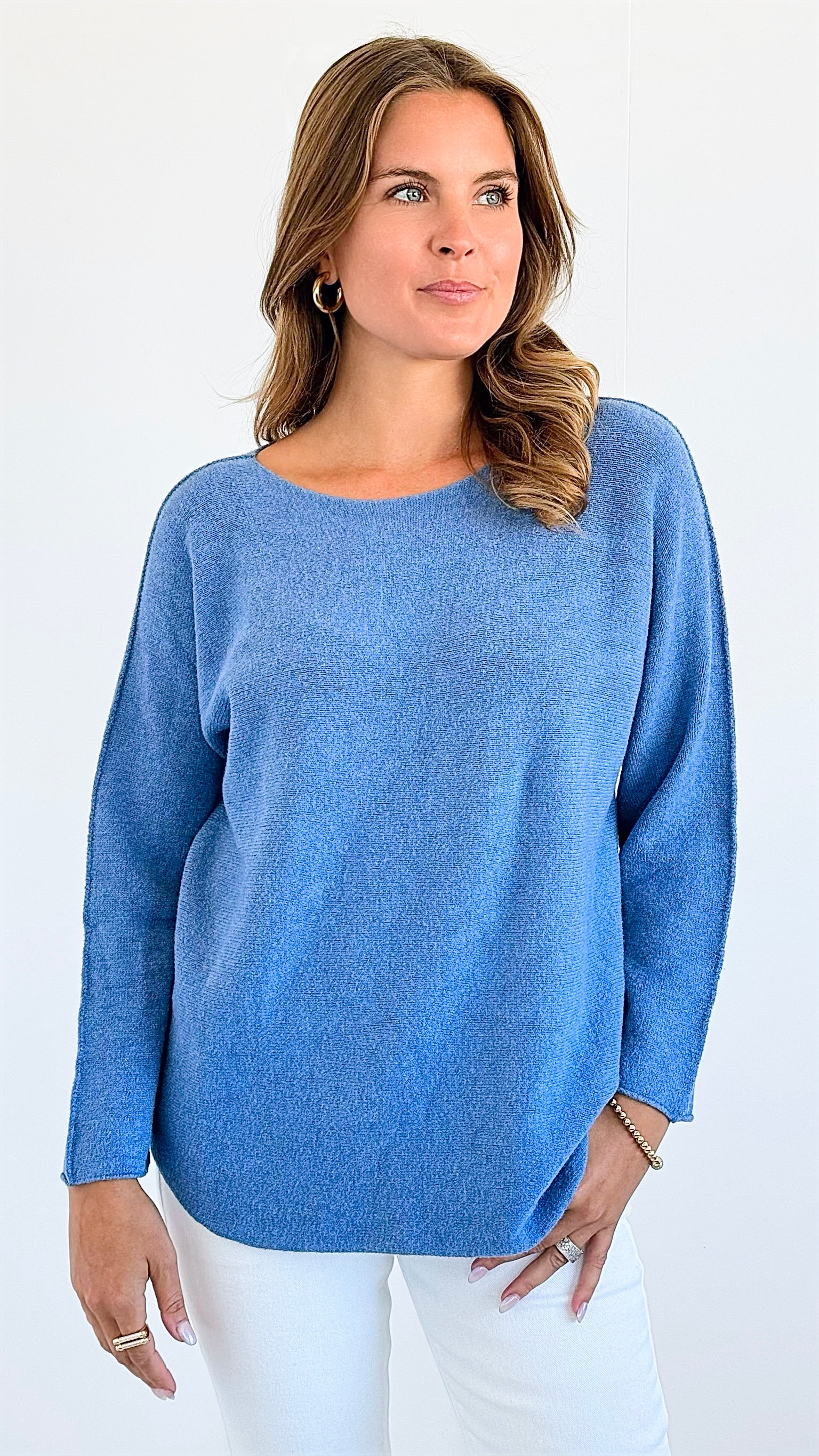 Soho Italian Boatneck Pullover - Steel Blue-140 Sweaters-Italianissimo-Coastal Bloom Boutique, find the trendiest versions of the popular styles and looks Located in Indialantic, FL