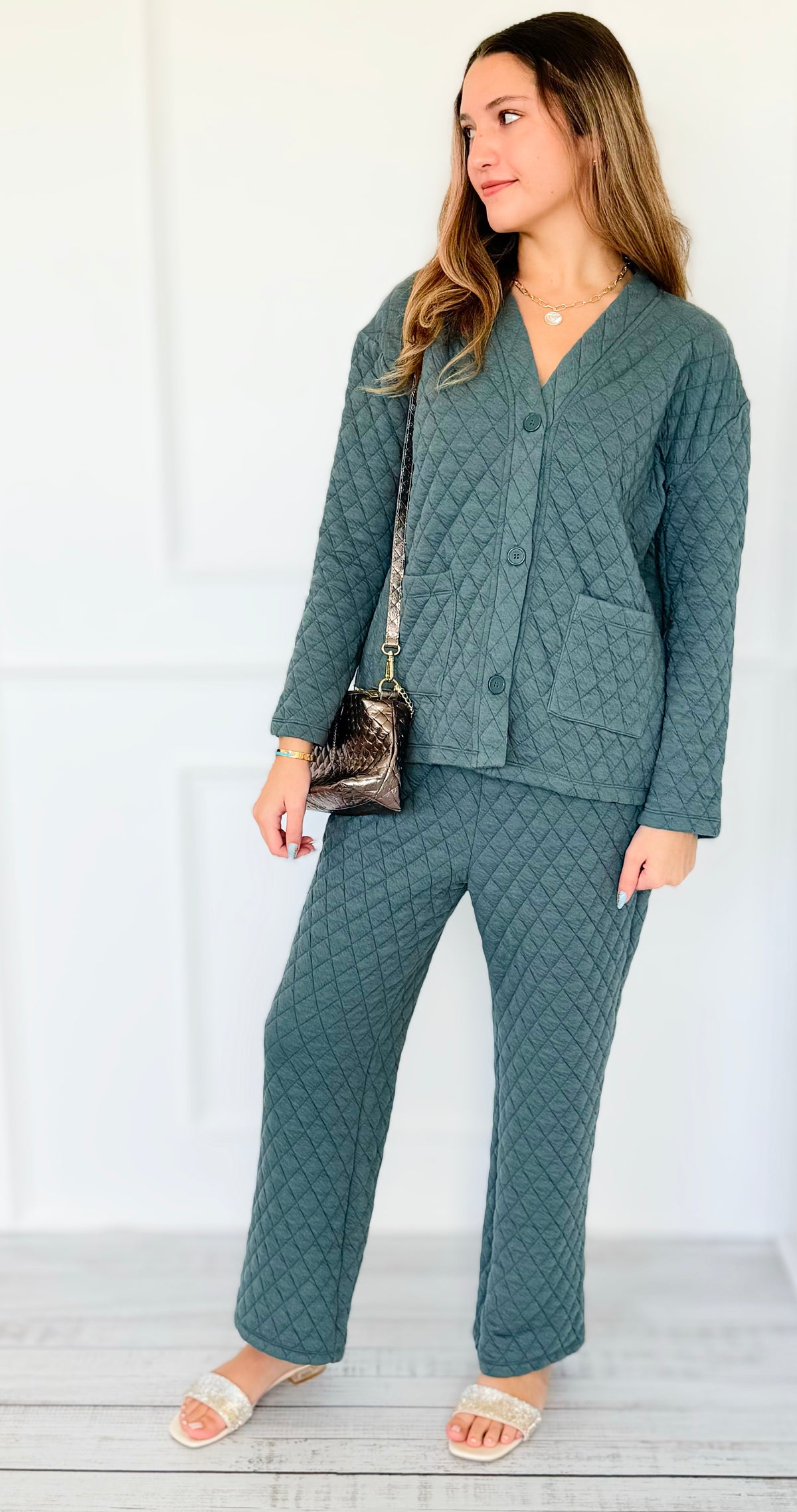 Quilted Jacket and Pants Set - Ash Jade-210 Loungewear/Sets-Zenana-Coastal Bloom Boutique, find the trendiest versions of the popular styles and looks Located in Indialantic, FL