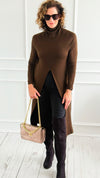 Chic Long Split Italian Sweater - Brown-150 Cardigans/Layers-Italianissimo/Z Studio-Coastal Bloom Boutique, find the trendiest versions of the popular styles and looks Located in Indialantic, FL
