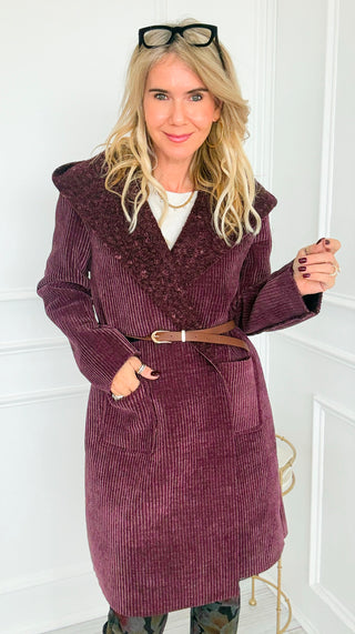 Luxe Hooded Corduroy Italian Coat