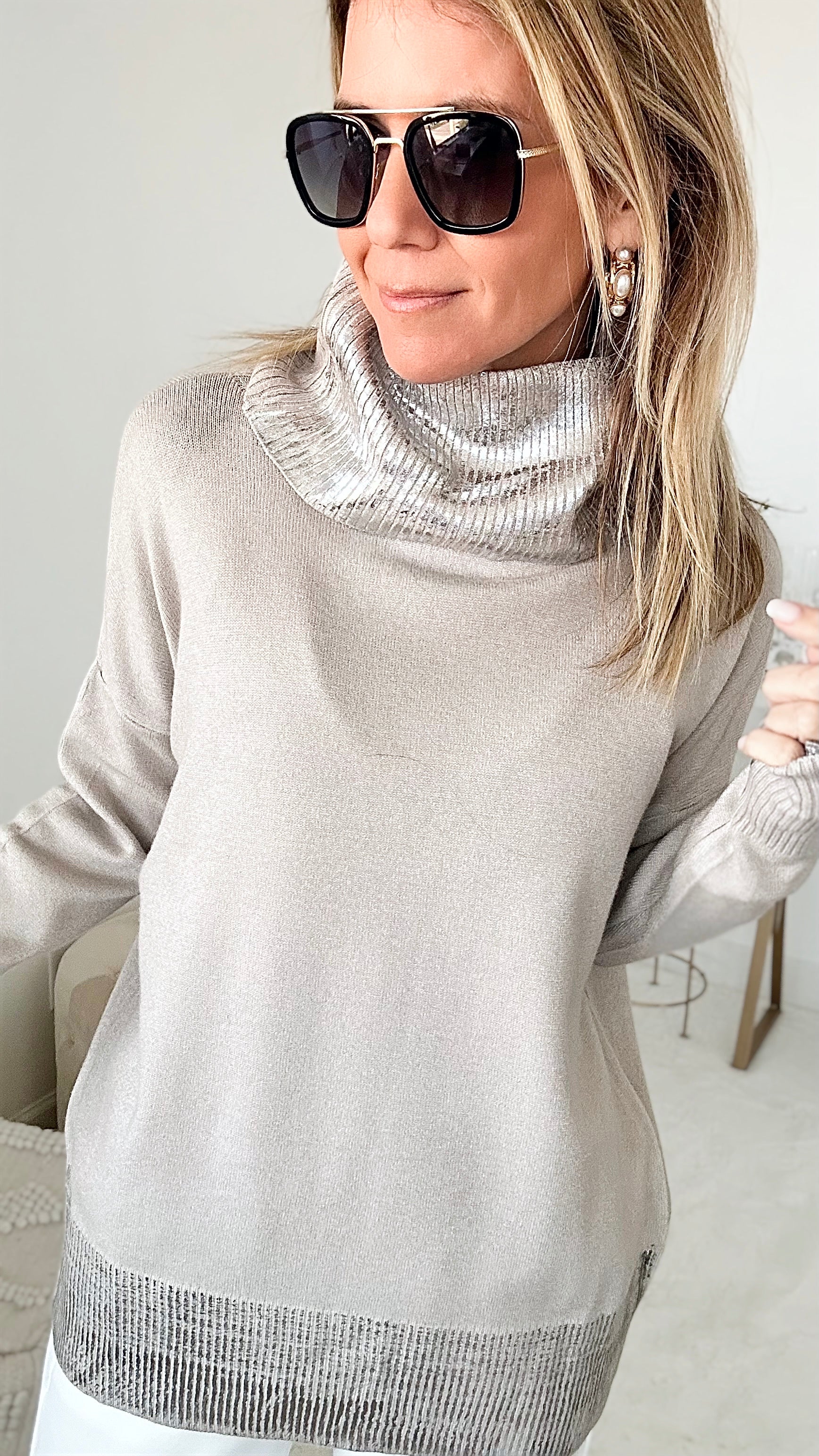 Deluxe Turtleneck Italian Sweater - Beige-140 Sweaters-Venti6-Coastal Bloom Boutique, find the trendiest versions of the popular styles and looks Located in Indialantic, FL