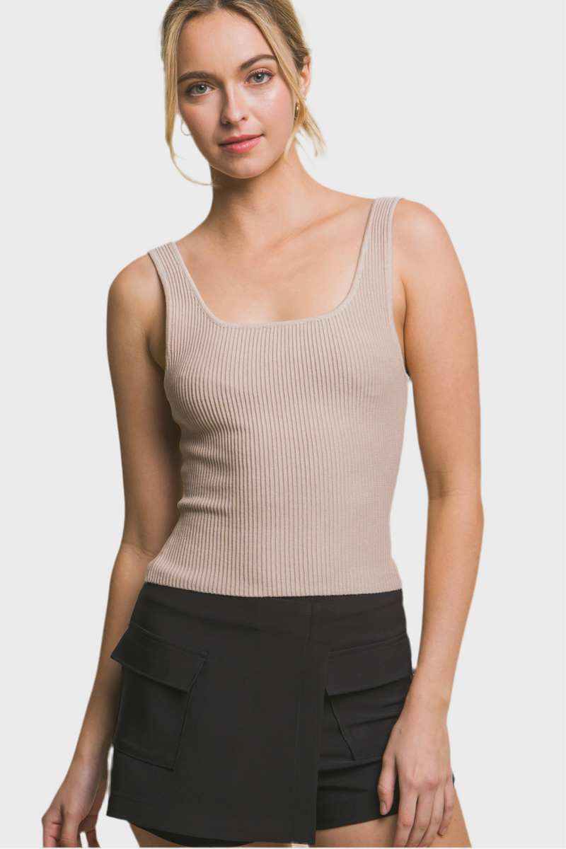 Sleek Ribbed Tank Top - Beige-100 Sleeveless Tops-Style Melody-Coastal Bloom Boutique, find the trendiest versions of the popular styles and looks Located in Indialantic, FL