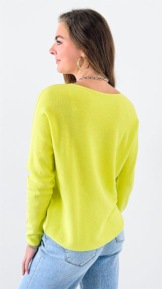 Soho Italian Boatneck Pullover - Lime-140 Sweaters-Italianissimo-Coastal Bloom Boutique, find the trendiest versions of the popular styles and looks Located in Indialantic, FL