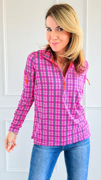 Pre Order- Plaid Allure Zip-Up Top-110 Long Sleeve Tops-Gretchen Scott-Coastal Bloom Boutique, find the trendiest versions of the popular styles and looks Located in Indialantic, FL