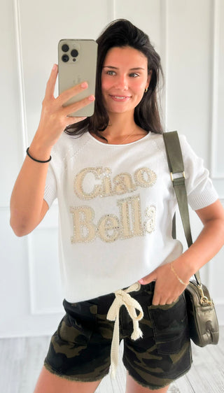 Ciao Bella Glam Boatneck Italian Top - White