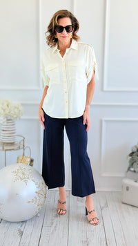 City Luxe Metal Trim Blouse-110 short Sleeve Top-spin usa-Coastal Bloom Boutique, find the trendiest versions of the popular styles and looks Located in Indialantic, FL