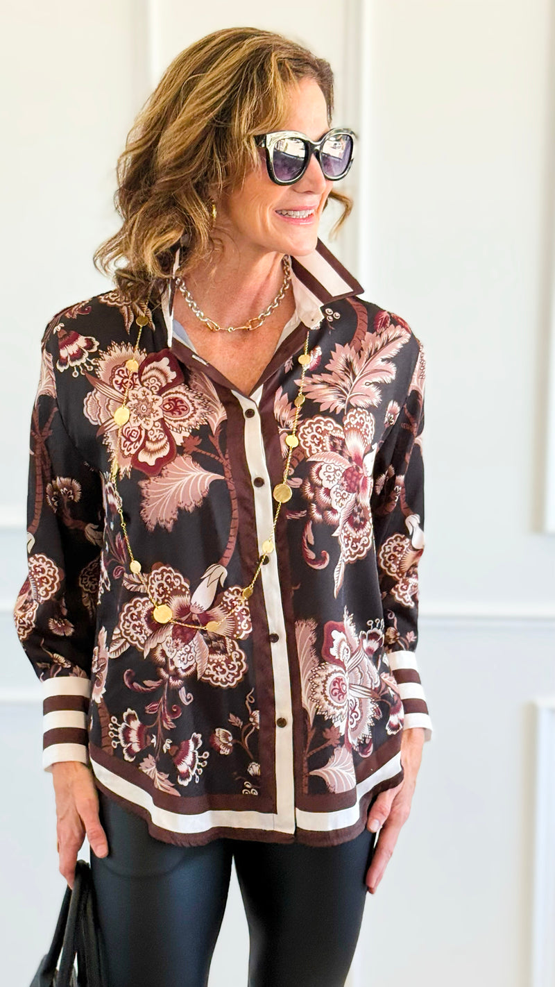 Opulent Garden Italian Blouse-110 Long Sleeve Tops-AZUL MONACO-Coastal Bloom Boutique, find the trendiest versions of the popular styles and looks Located in Indialantic, FL