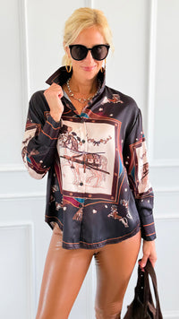 Gallop Glam Italian Blouse-110 Long Sleeve Tops-AZUL MONACO-Coastal Bloom Boutique, find the trendiest versions of the popular styles and looks Located in Indialantic, FL