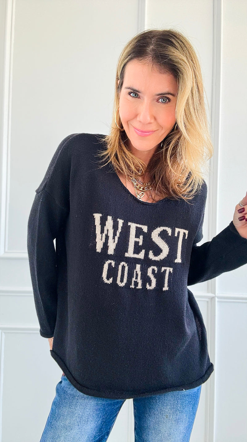 West Coast Lightweight Sweater - Black/Beige-140 Sweaters-MIRACLE-Coastal Bloom Boutique, find the trendiest versions of the popular styles and looks Located in Indialantic, FL