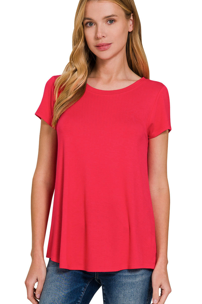 Round Hem Short Sleeve Top - Ruby-110 Short Sleeve Tops-Zenana-Coastal Bloom Boutique, find the trendiest versions of the popular styles and looks Located in Indialantic, FL