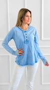 Sunday Stroll Mineral Wash Henley Top - Deep Sky-110 Long Sleeve Tops-Zenana-Coastal Bloom Boutique, find the trendiest versions of the popular styles and looks Located in Indialantic, FL
