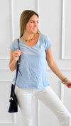 Everyday V-Neck Italian Top- Sky Blue-110 short Sleeve Top-LY PARIS-Coastal Bloom Boutique, find the trendiest versions of the popular styles and looks Located in Indialantic, FL
