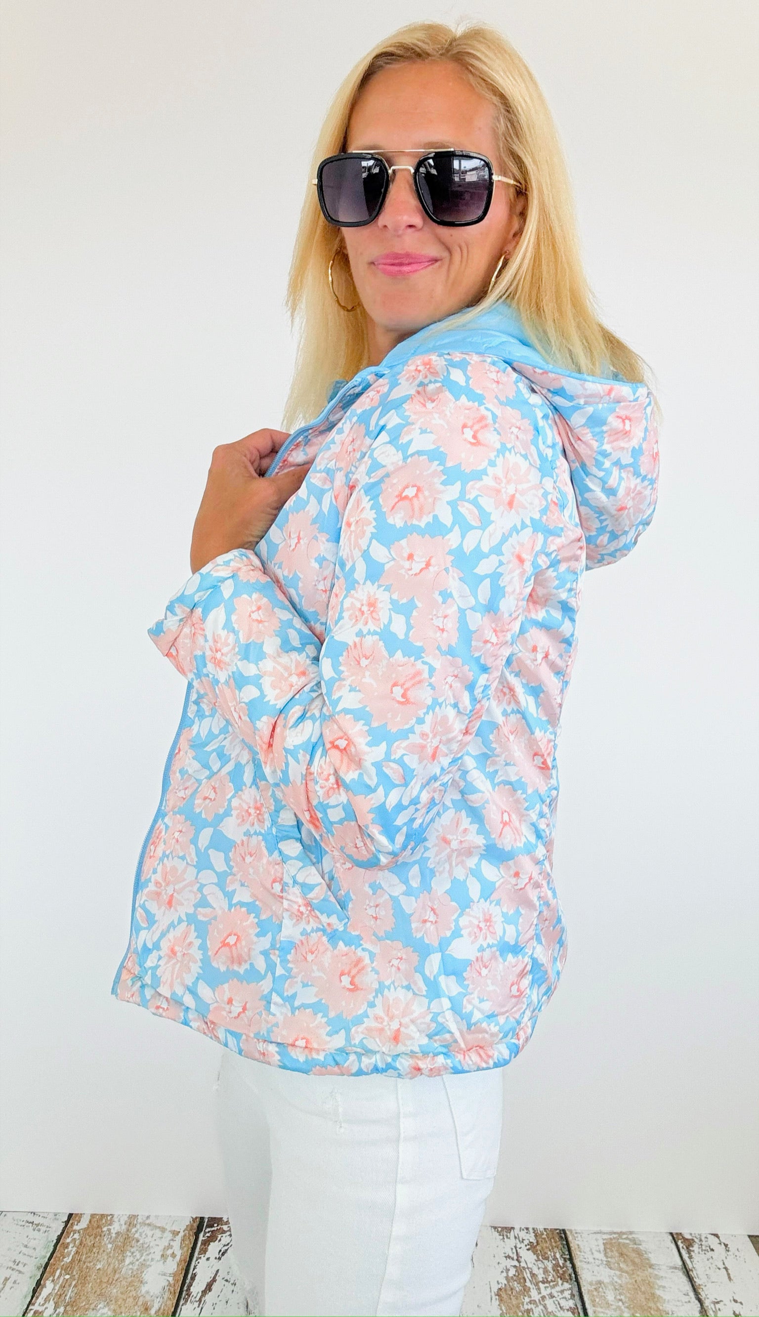 Reversible Printed Puffer Hoodie Jacket - Sky Blue-160 Jackets-Blue Age-Coastal Bloom Boutique, find the trendiest versions of the popular styles and looks Located in Indialantic, FL