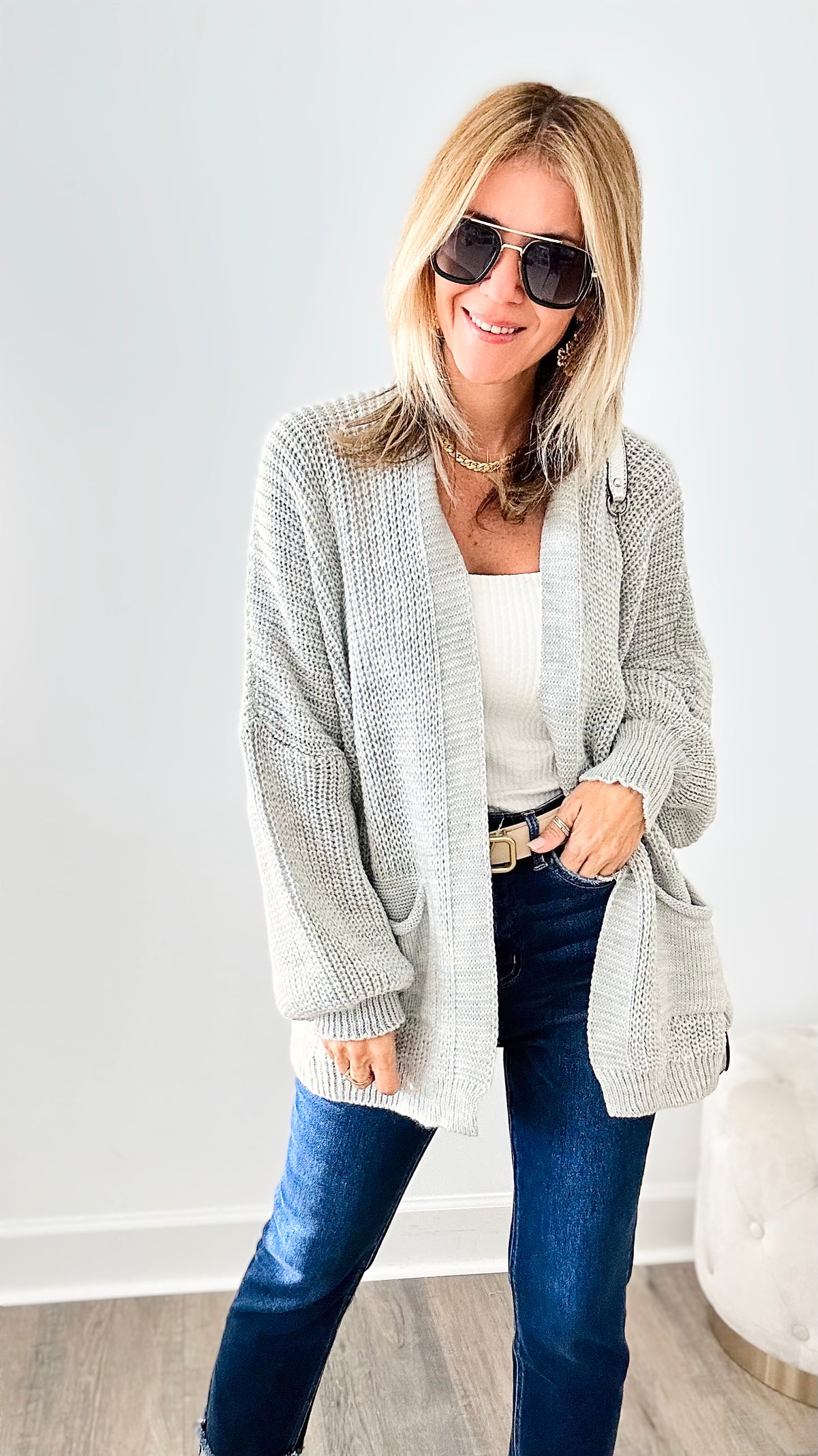 Sugar High Italian Cardigan-Lt Grey-150 Cardigans/Layers-Yolly-Coastal Bloom Boutique, find the trendiest versions of the popular styles and looks Located in Indialantic, FL