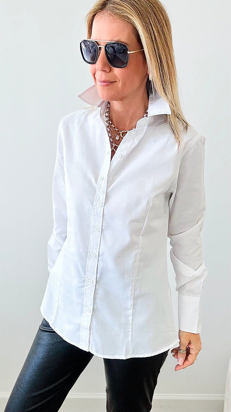 All White Classic Long Sleeve Shirt-130 Long Sleeve Tops-Grenouille-Coastal Bloom Boutique, find the trendiest versions of the popular styles and looks Located in Indialantic, FL