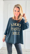 " Amore Pasta Sole" Italian T- Shirt- Charcoal-t-shirt-Italianissimo-Coastal Bloom Boutique, find the trendiest versions of the popular styles and looks Located in Indialantic, FL