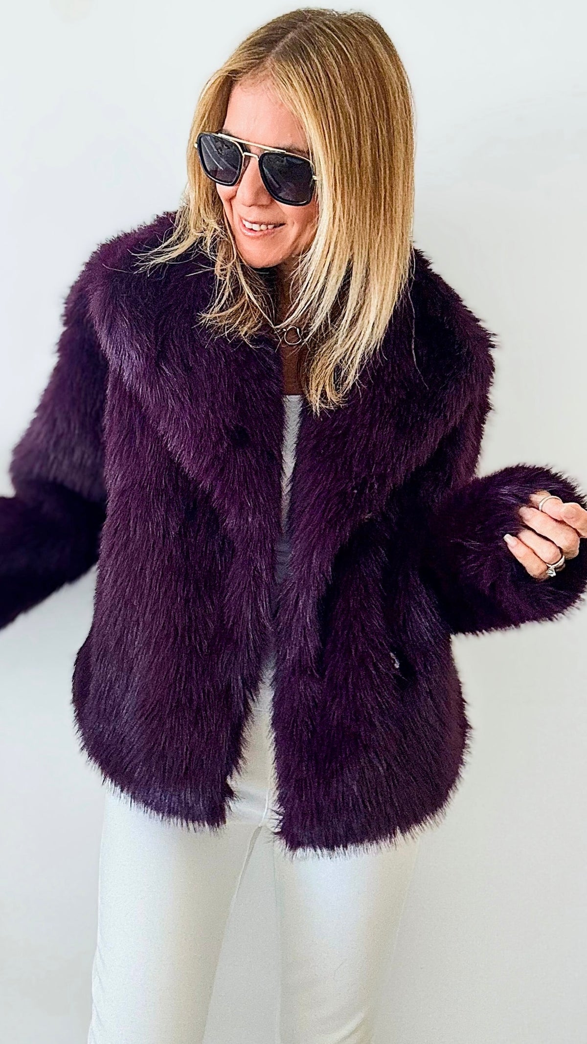 Faux Fur Jacket - Purple-150 Cardigan Layers-Dolce Cabo-Coastal Bloom Boutique, find the trendiest versions of the popular styles and looks Located in Indialantic, FL
