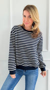 Nautical Stripe Sweatshirt-110 Long Sleeve Tops-English Factory-Coastal Bloom Boutique, find the trendiest versions of the popular styles and looks Located in Indialantic, FL