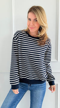 Nautical Stripe Sweatshirt-110 Long Sleeve Tops-English Factory-Coastal Bloom Boutique, find the trendiest versions of the popular styles and looks Located in Indialantic, FL