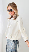 Fiora French Scuba Ribbon-Bow Sweatshirt - White-130 Long Sleeve Tops-Joh Apparel-Coastal Bloom Boutique, find the trendiest versions of the popular styles and looks Located in Indialantic, FL