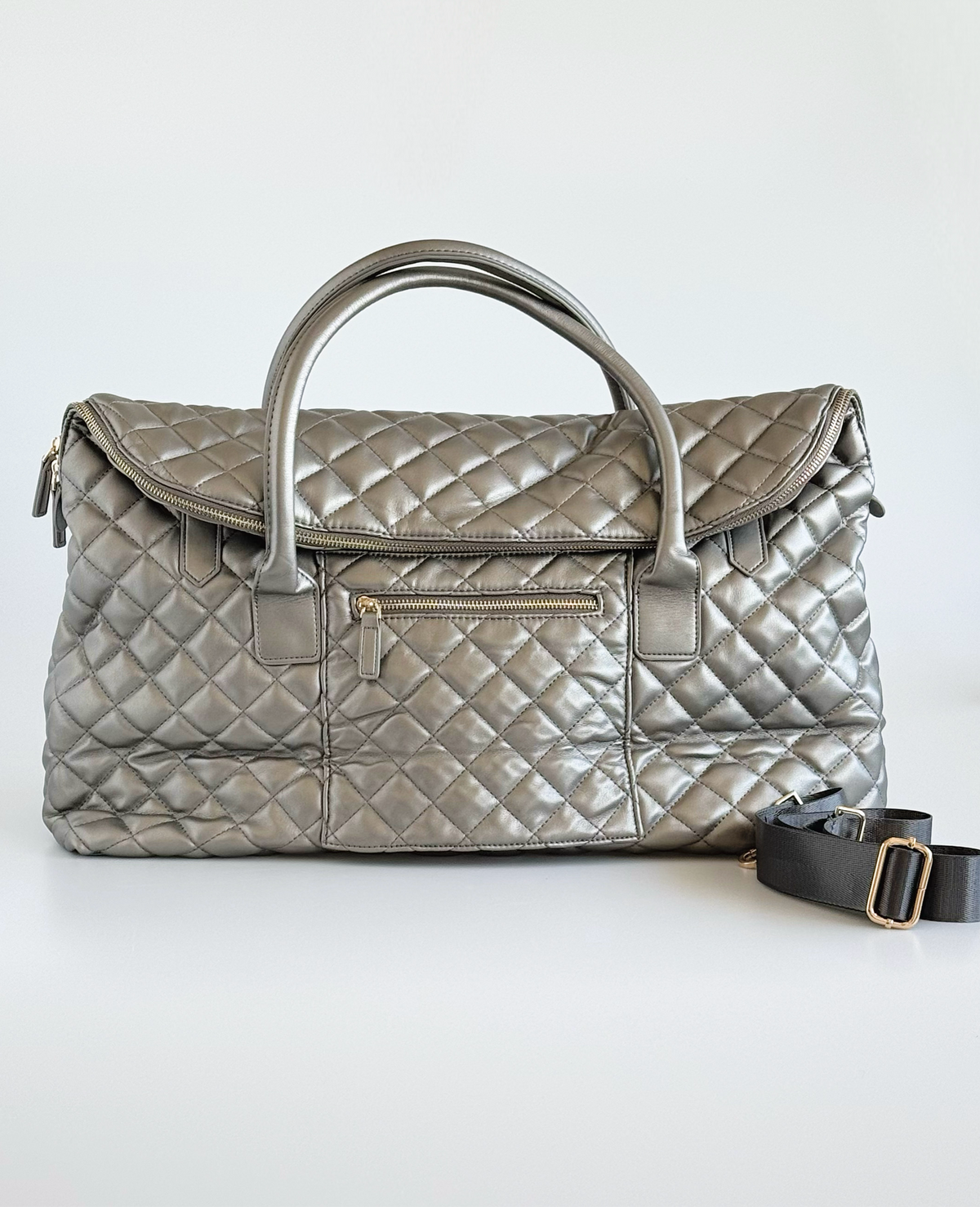 Quilted Weekender Bag - Pewter-240 Bags-BC Handbags-Coastal Bloom Boutique, find the trendiest versions of the popular styles and looks Located in Indialantic, FL