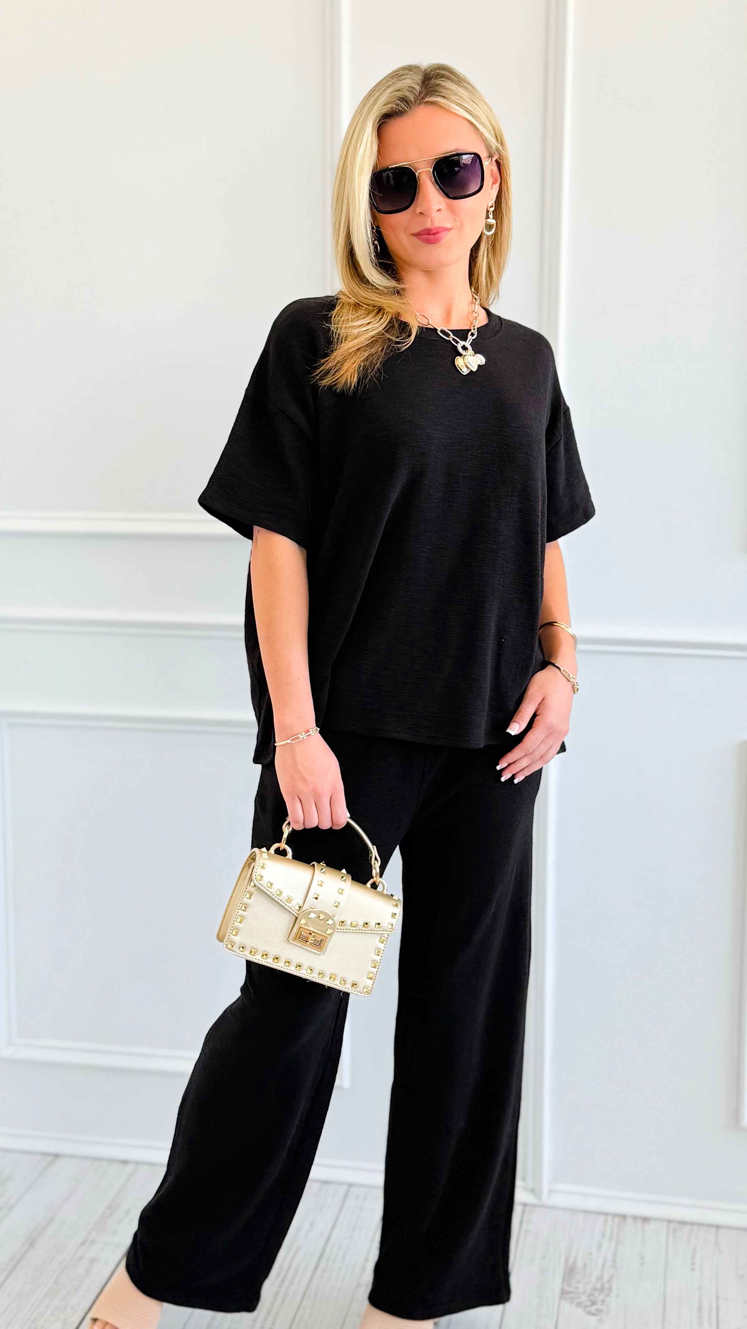 Relax Mode Two-Piece Slub Knit Set - Black-210 Loungewear/Sets-Zenana-Coastal Bloom Boutique, find the trendiest versions of the popular styles and looks Located in Indialantic, FL