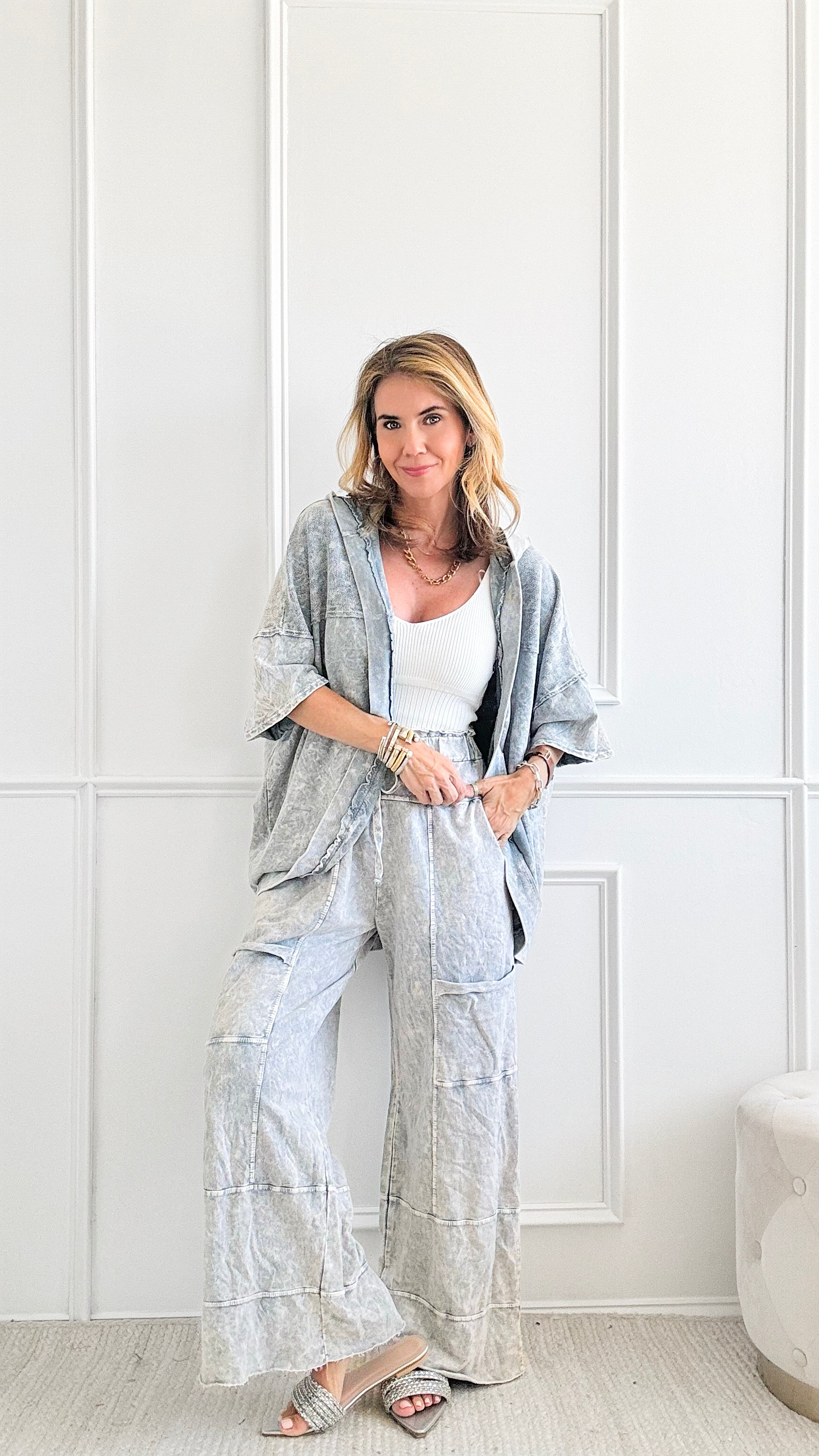 Mineral Wash Drawstring Wide Pant - Silver Grey-170 Bottoms-j.her-Coastal Bloom Boutique, find the trendiest versions of the popular styles and looks Located in Indialantic, FL