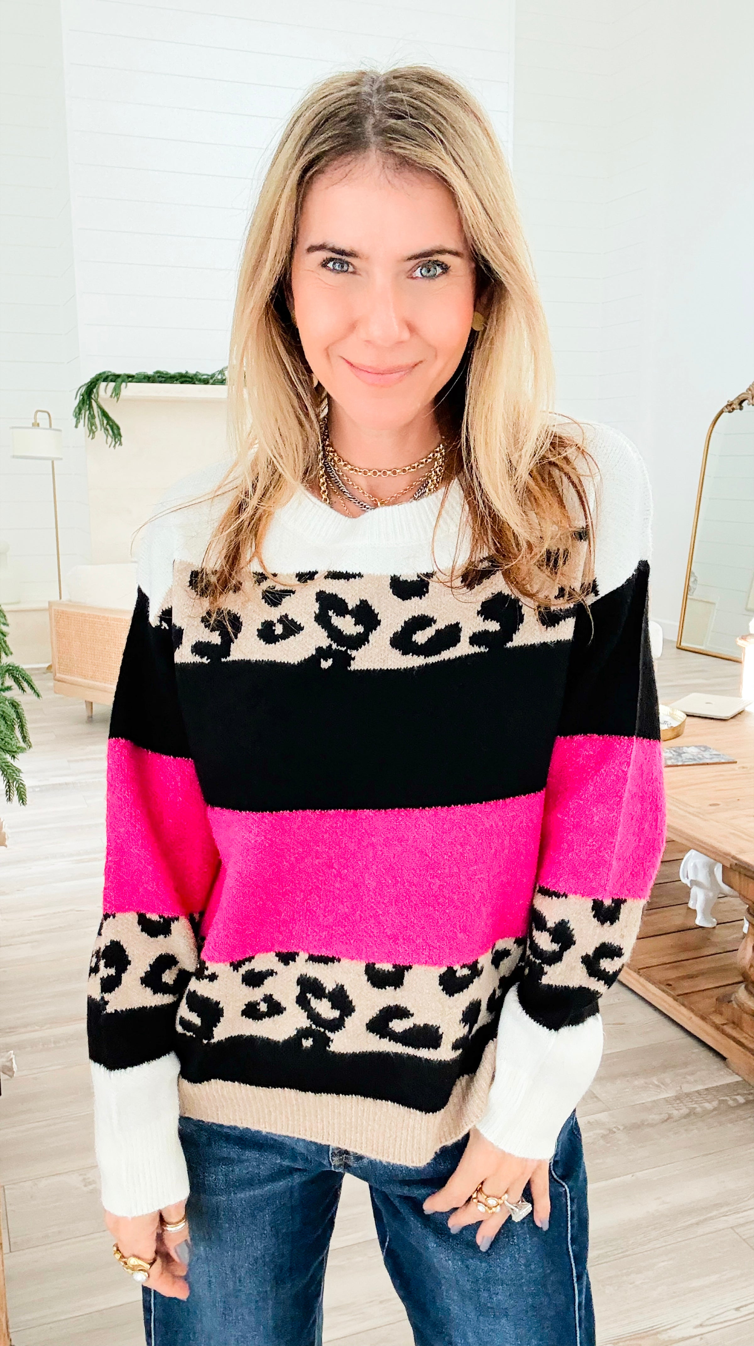 Cool Leopard Stripe Knit Sweater-140 Sweaters-Rousseau-Coastal Bloom Boutique, find the trendiest versions of the popular styles and looks Located in Indialantic, FL