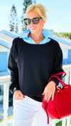 Off-Duty Boatneck Fleece Sweatshirt - Black-110 Long Sleeve Tops-Zenana-Coastal Bloom Boutique, find the trendiest versions of the popular styles and looks Located in Indialantic, FL