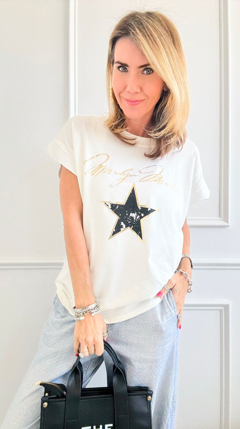 Walk of Fame Italian Tee - White-110 Short Sleeve Tops-Italianissimo-Coastal Bloom Boutique, find the trendiest versions of the popular styles and looks Located in Indialantic, FL