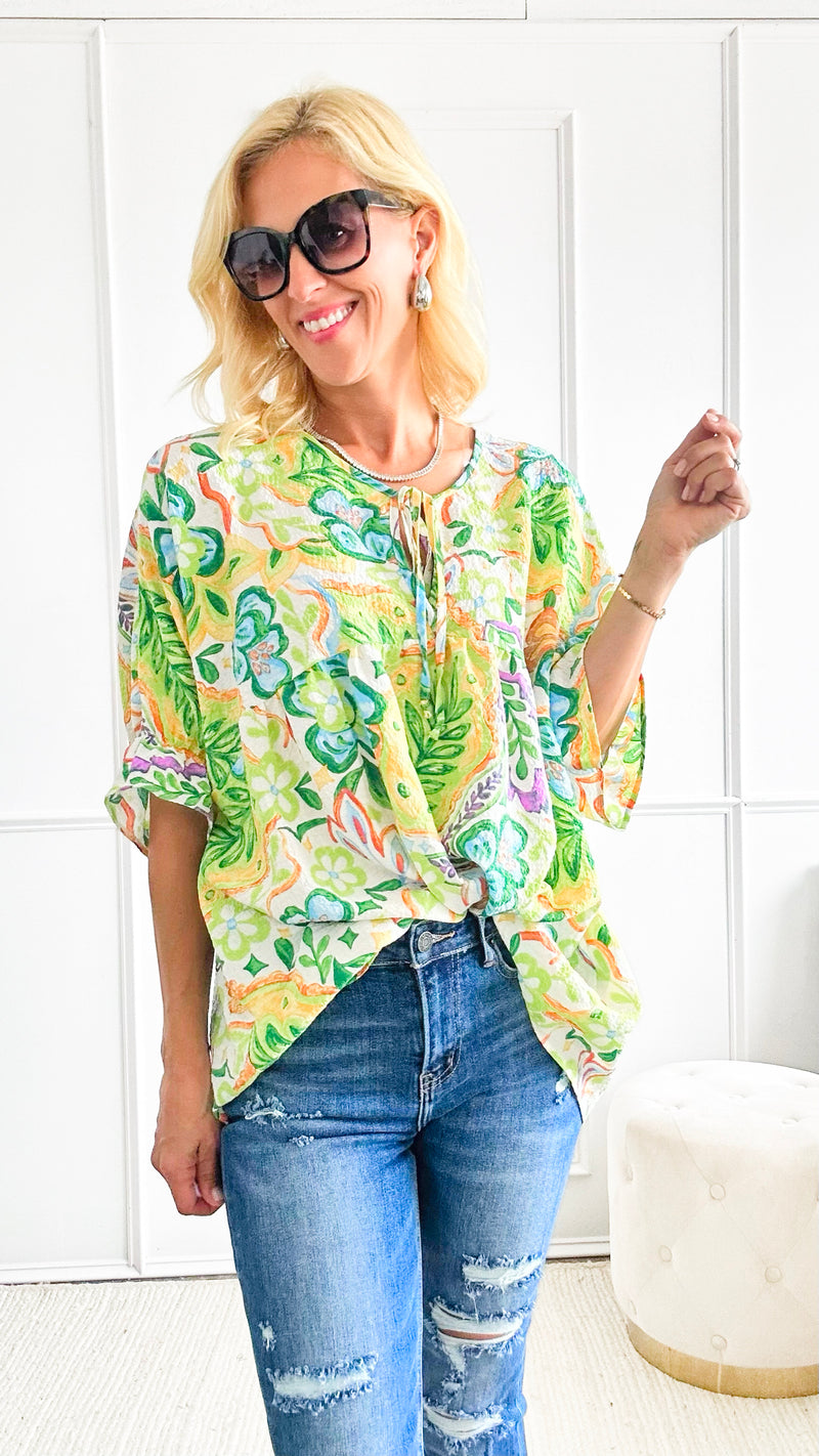 Floral Ruffle Detailed Tunic Blouse-110 Short Sleeve Tops-Adora-Coastal Bloom Boutique, find the trendiest versions of the popular styles and looks Located in Indialantic, FL