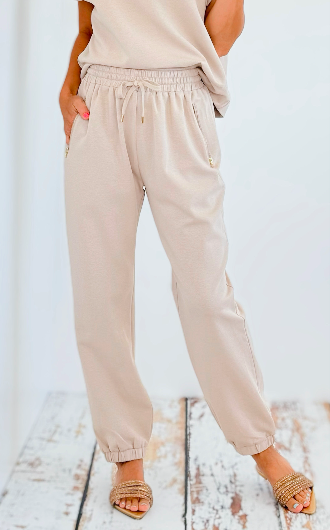 Drawstring Jogger Pants - Taupe-170 Bottoms-BucketList-Coastal Bloom Boutique, find the trendiest versions of the popular styles and looks Located in Indialantic, FL