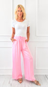 Angora Italian Satin Pant - Bubble Pink-170 Bottoms-Italianissimo-Coastal Bloom Boutique, find the trendiest versions of the popular styles and looks Located in Indialantic, FL