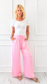 Angora Italian Satin Pant - Bubble Pink-170 Bottoms-Italianissimo-Coastal Bloom Boutique, find the trendiest versions of the popular styles and looks Located in Indialantic, FL