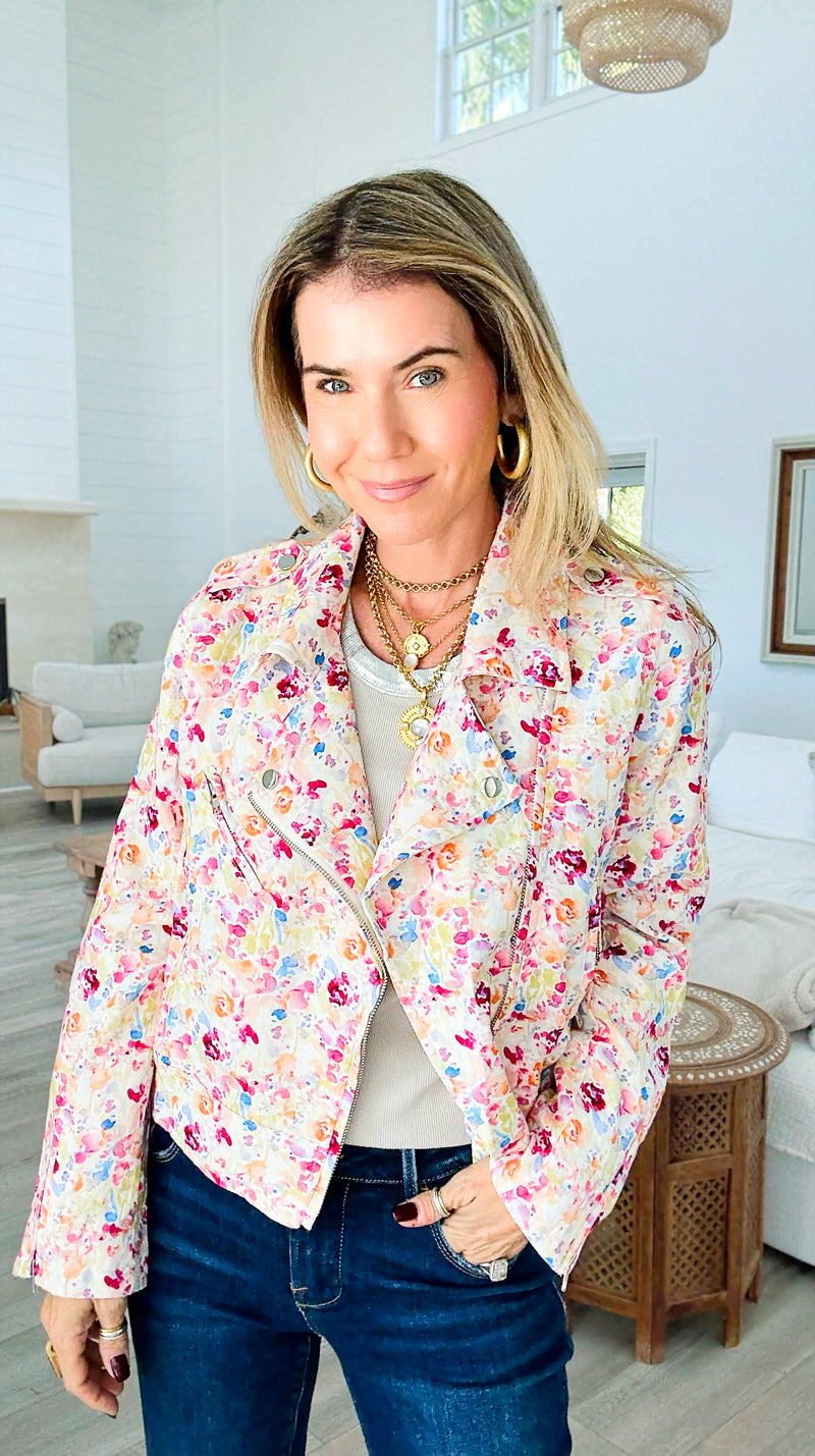 Bloom Rush Moto Jacket-160 Jackets-ROUSSEAU-Coastal Bloom Boutique, find the trendiest versions of the popular styles and looks Located in Indialantic, FL