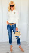 Bear Hug Cable Knit Polo Sweater - Off White-140 Sweaters-LOVE TREE-Coastal Bloom Boutique, find the trendiest versions of the popular styles and looks Located in Indialantic, FL