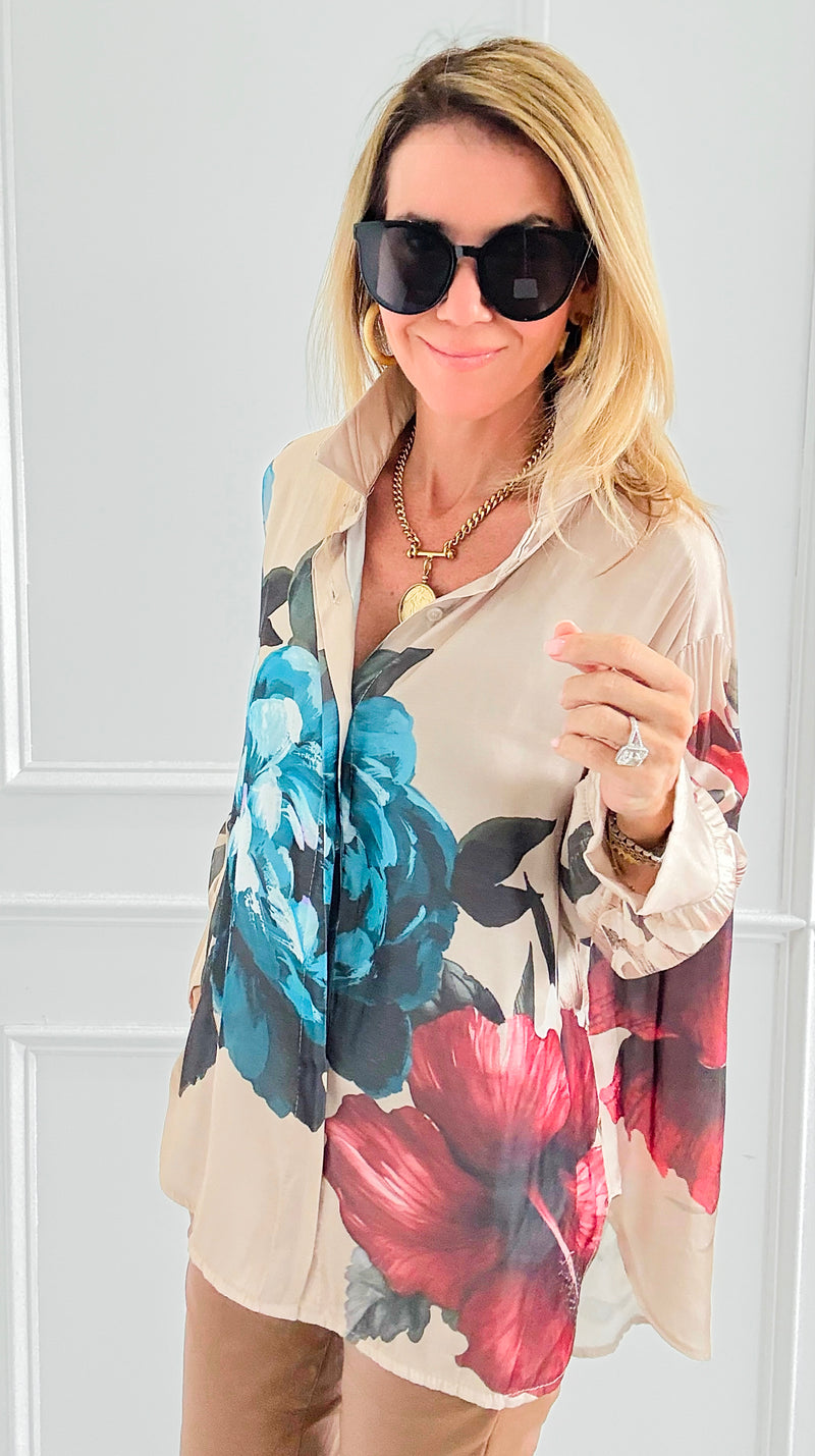 Romantic Garden Italian Blouse-110 Long Sleeve Tops-TATTOO Z-Coastal Bloom Boutique, find the trendiest versions of the popular styles and looks Located in Indialantic, FL