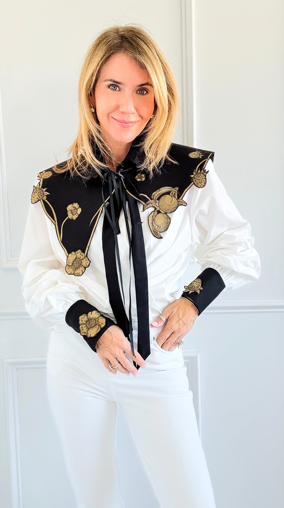 Bold Embroidered Blouse-110 Long Sleeve Tops-LA' ROS-Coastal Bloom Boutique, find the trendiest versions of the popular styles and looks Located in Indialantic, FL