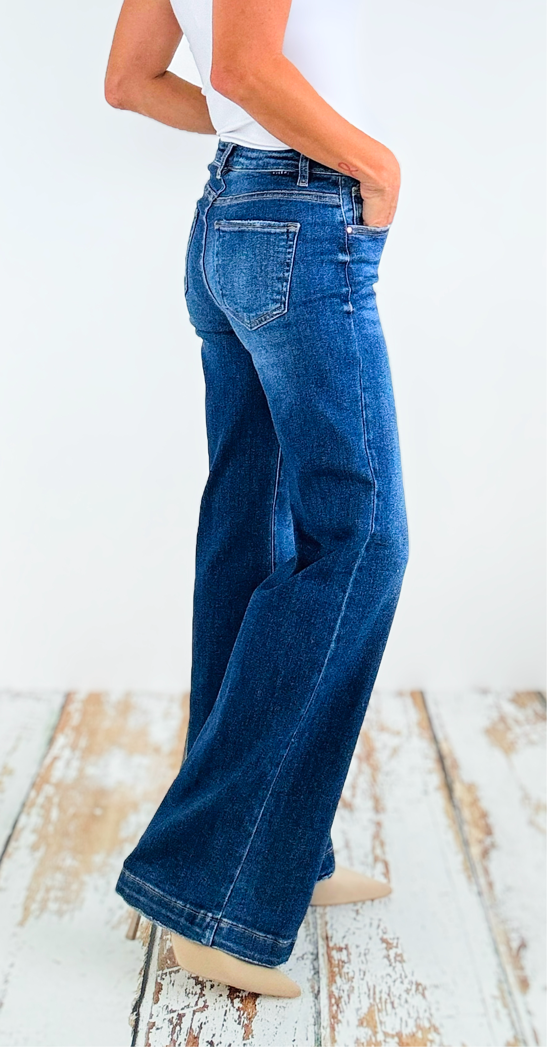 Adjustable High-Waisted Denim Pants-190 Denim-RISEN JEANS-Coastal Bloom Boutique, find the trendiest versions of the popular styles and looks Located in Indialantic, FL