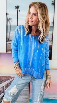 Silver Splatter Italian Sweater - Royal Blue-140 Sweaters-moda italia-Coastal Bloom Boutique, find the trendiest versions of the popular styles and looks Located in Indialantic, FL