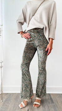 Ditsy Floral Velvet High-Rise Stretchy Flare Pants-170 Bottoms-GIGIO-Coastal Bloom Boutique, find the trendiest versions of the popular styles and looks Located in Indialantic, FL