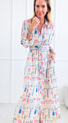 Belt Waisted Long Sleeve Printed Dress-200 Dresses/Jumpsuits/Rompers-SUNDAYUP-Coastal Bloom Boutique, find the trendiest versions of the popular styles and looks Located in Indialantic, FL