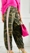 Run Wild Stripe Detail Pants - Olive Camo-170 Bottoms-POL-Coastal Bloom Boutique, find the trendiest versions of the popular styles and looks Located in Indialantic, FL