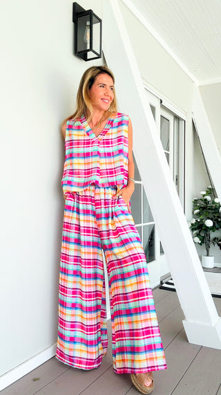 Sunshine Plaid Italian Pant- Fuchsia