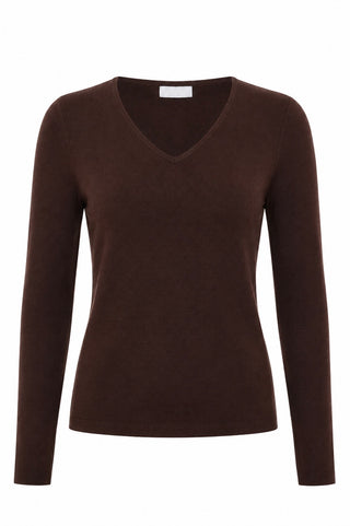 Fitted V-Neck Knit Top - Dark Brown