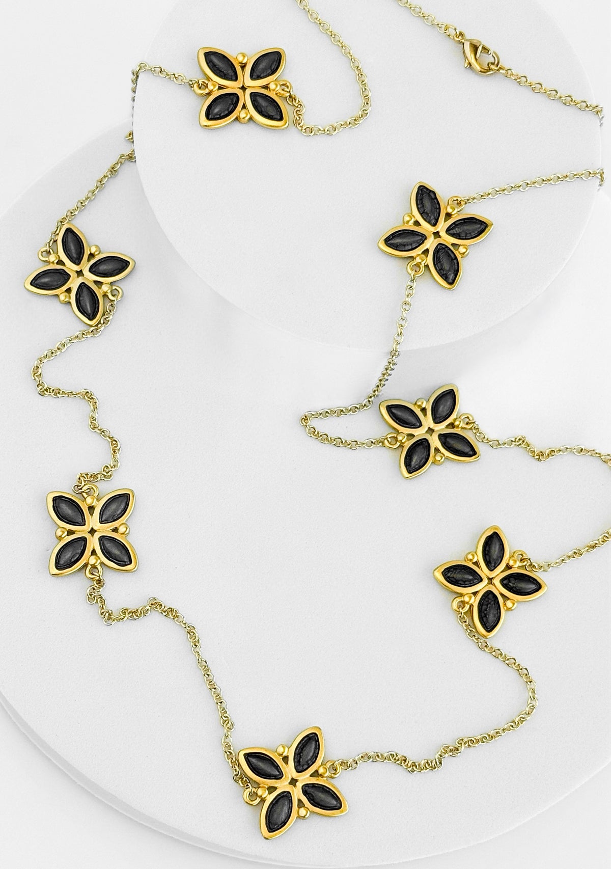 Onyx Flower Station Necklace-230 Jewelry-NYC-Coastal Bloom Boutique, find the trendiest versions of the popular styles and looks Located in Indialantic, FL